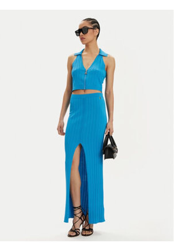 Patrizia Pepe Top 2K0257/K182-CA04 Niebieski Slim Fit. Kolor: niebieski. Materiał: wiskoza