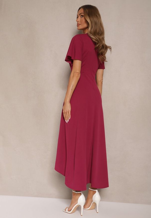 Renee - Bordowa Sukienka o Rozkloszowanym Kroju z Marszczeniem Odarene. Kolor: czerwony. Styl: klasyczny