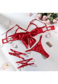 Intica - Komplet bielizny z kokardą regulowane ramiączka elegancki styl Radenka. Kolor: czerwony. Materiał: materiał