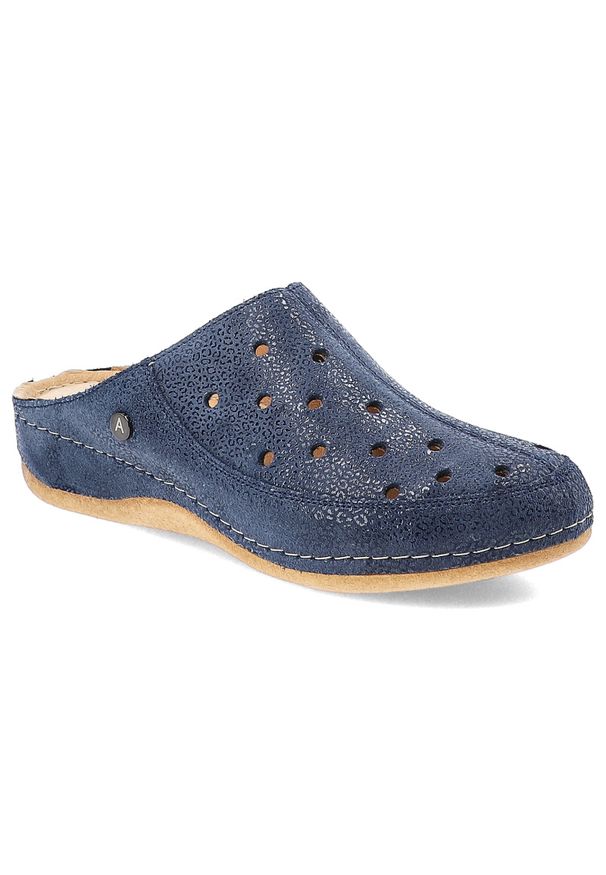 Granatowe Klapki Armodo Stylowe Obuwie Damskie Puma. Okazja: do domu, na co dzień, na spacer. Kolor: niebieski. Materiał: skóra. Styl: elegancki