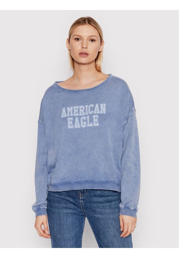 American Eagle Bluza 045-2532-1636 Niebieski Oversize. Kolor: niebieski. Materiał: bawełna