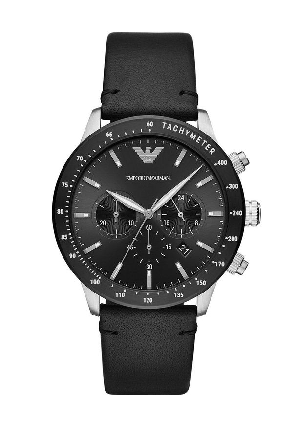 Emporio Armani - Zegarek. Kolor: czarny. Materiał: skóra, materiał
