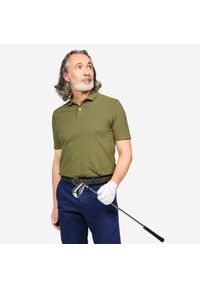 INESIS - Koszulka polo do golfa z krótkim rękawem męska Inesis MW500. Typ kołnierza: polo, golf. Kolor: zielony, brązowy, wielokolorowy. Materiał: materiał, bawełna, poliester. Długość rękawa: krótki rękaw. Długość: krótkie. Wzór: ze splotem. Styl: klasyczny #1