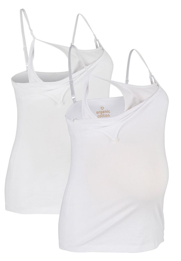 Top ciążowy i do karmienia piersią (2 szt.), bawełna organiczna bonprix biały + biały. Kolekcja: moda ciążowa. Kolor: biały. Materiał: bawełna