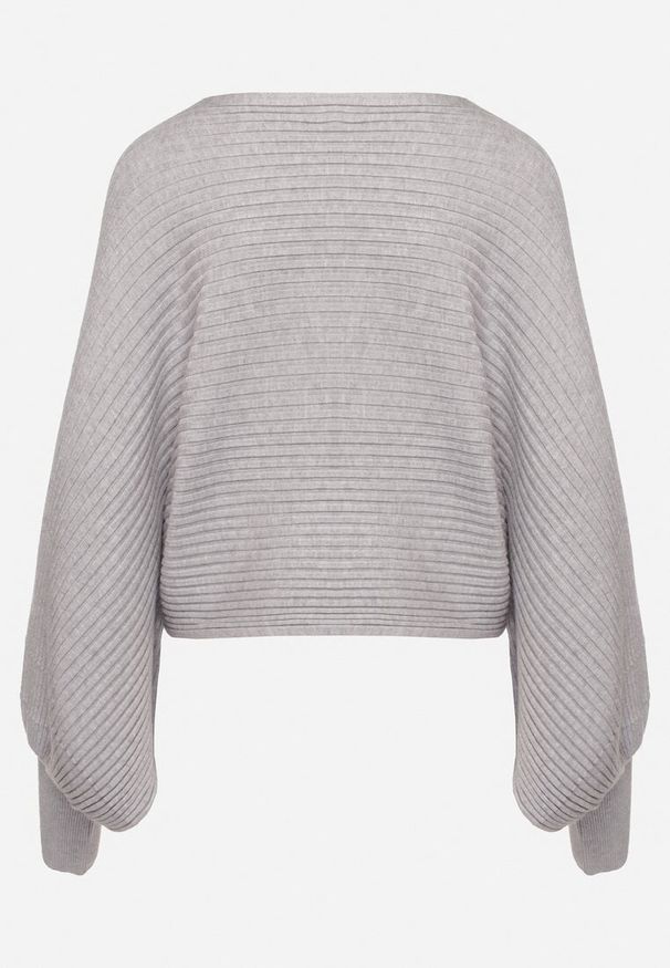 Born2be - Szary Sweter z Wiskozą Typu Nietoperz Sallindria. Okazja: na co dzień. Kolor: szary. Materiał: wiskoza. Długość: długie. Styl: elegancki, casual