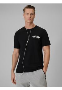 4f - 4F T-shirt regular gładki męski - czarny L. Okazja: na co dzień. Kolor: czarny. Materiał: jeans, materiał, dresówka. Wzór: gładki. Styl: casual, klasyczny #1