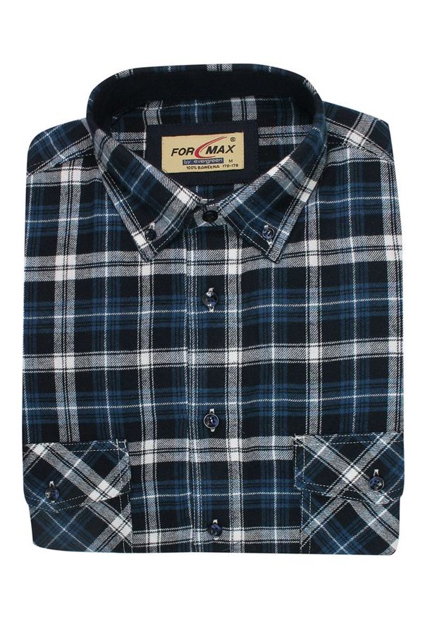 ForMax - Koszula Casualowa w Kratkę Granatowo-Białą, 100% Bawełna, Flanelowa, Slim, Długi Rękaw -FORMAX. Okazja: na co dzień. Kolor: niebieski. Materiał: bawełna. Długość rękawa: długi rękaw. Długość: długie. Wzór: kratka. Styl: casual