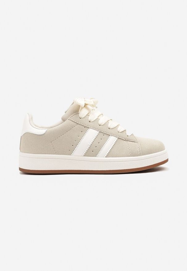 Renee - Beżowe Sneakersy Ozdobione Paskami Dolirenna. Okazja: na co dzień. Zapięcie: pasek. Kolor: beżowy. Materiał: jeans. Wzór: aplikacja. Sezon: wiosna, lato. Obcas: na płaskiej podeszwie