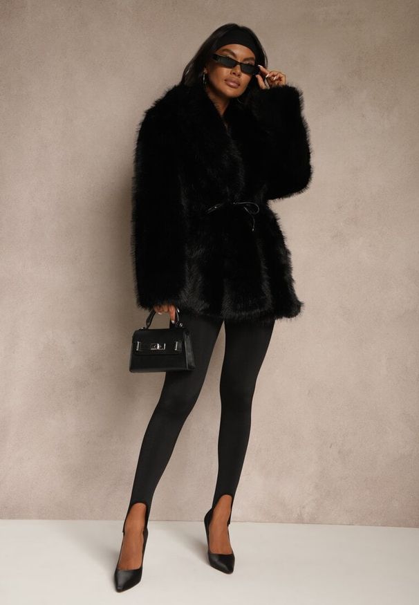 Renee - Czarne Klasyczne Legginsy High Waist z Zapiętkami i Ociepleniem Serafeia. Stan: podwyższony. Kolor: czarny. Materiał: koronka. Styl: klasyczny