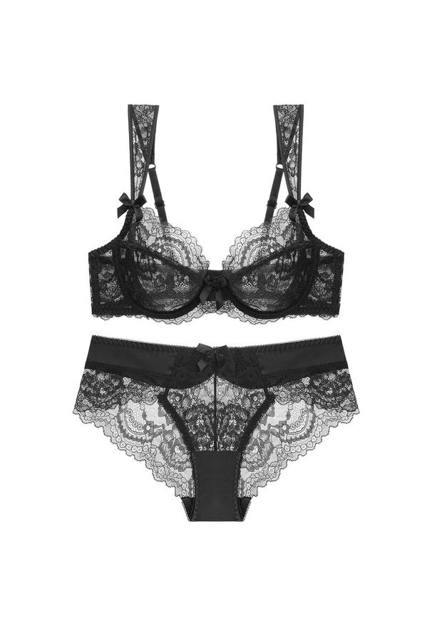 Intica - Komplet koronkowej bielizny ażurowej regulowane ramiączka Maxine. Kolor: czarny. Materiał: koronka. Wzór: ażurowy