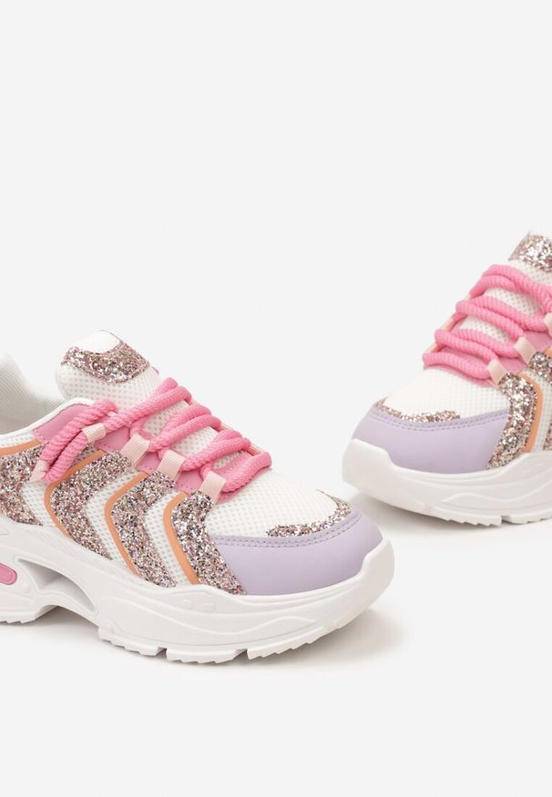 Born2be - Różowo-Fioletowe Sneakersy na Platformie z Brokatowymi Wstawkami Flenai. Kolor: różowy. Wzór: aplikacja. Obcas: na platformie