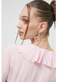 Blugirl Blumarine bluzka z domieszką jedwabiu kolor różowy gładka. Kolor: różowy. Materiał: jedwab. Wzór: gładki #4