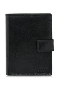 Ochnik - Czarny lakierowany skórzany portfel męski. Kolor: czarny. Materiał: skóra #1