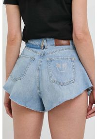 Pinko szorty jeansowe bawełniane damskie kolor niebieski gładkie high waist. Stan: podwyższony. Kolor: niebieski. Materiał: bawełna, jeans. Wzór: gładki #3