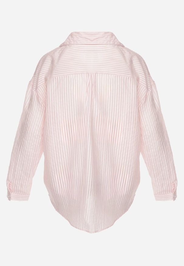 Renee - Różowa Koszula Oversize z Tencelu w Paski z Haftowanym Wzorem Tidore. Okazja: na co dzień. Kolor: różowy. Materiał: poliester, materiał, jeans. Wzór: haft, paski. Styl: casual, elegancki