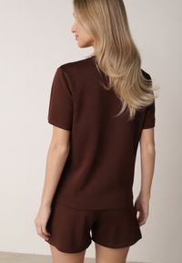 Born2be - Brązowy Letni Komplet z Bawełny i Wiskozy T-shirt i Szorty Celinai. Kolor: brązowy. Materiał: wiskoza, bawełna #5