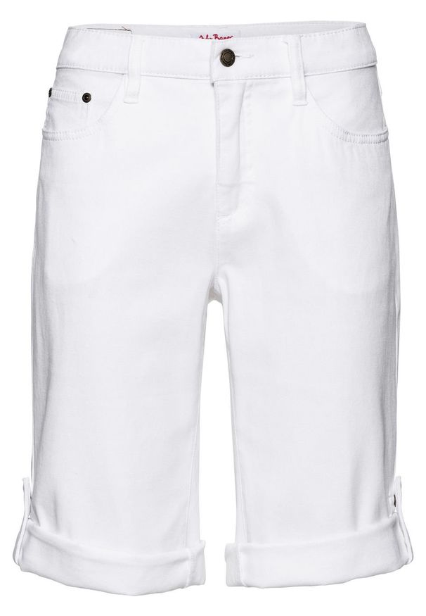 Wygodne szorty dżinsowe ze stretchem bonprix biały twill. Kolor: biały
