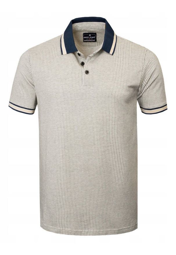 Męska Koszulka Polo - Pako Jeans - Beżowa, Drobny Wzorek. Okazja: na co dzień. Typ kołnierza: polo. Kolor: wielokolorowy, brązowy, beżowy. Materiał: bawełna. Styl: casual