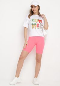Born2be - Różowo-Biały Komplet z T-shirtem i Szortami Typu Kolarki Tiimavee. Kolor: różowy. Materiał: dzianina #6