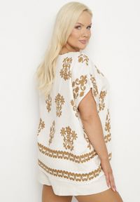 Born2be - Jasnobeżowa Bluzka z Wiskozy we Wzór w Stylu Boho Lunaseia. Okazja: na co dzień. Kolor: beżowy. Materiał: wiskoza. Styl: boho #4