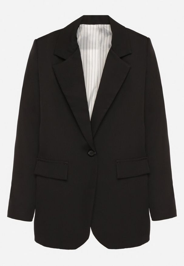 Born2be - Czarna Marynarka Jednorzędowa ze Wzorem Pasków Viviella. Okazja: na co dzień, na spotkanie biznesowe. Kolor: czarny. Materiał: jeans. Styl: klasyczny, casual, biznesowy, elegancki