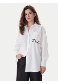 Karl Lagerfeld - KARL LAGERFELD Koszula B1W11013 Biały Relaxed Fit. Typ kołnierza: dekolt w karo. Kolor: biały. Materiał: bawełna #1