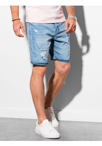 Ombre Clothing - Krótkie spodenki męskie jeansowe W311 - jasny jeans - XXL. Materiał: jeans. Długość: krótkie. Sezon: lato #3