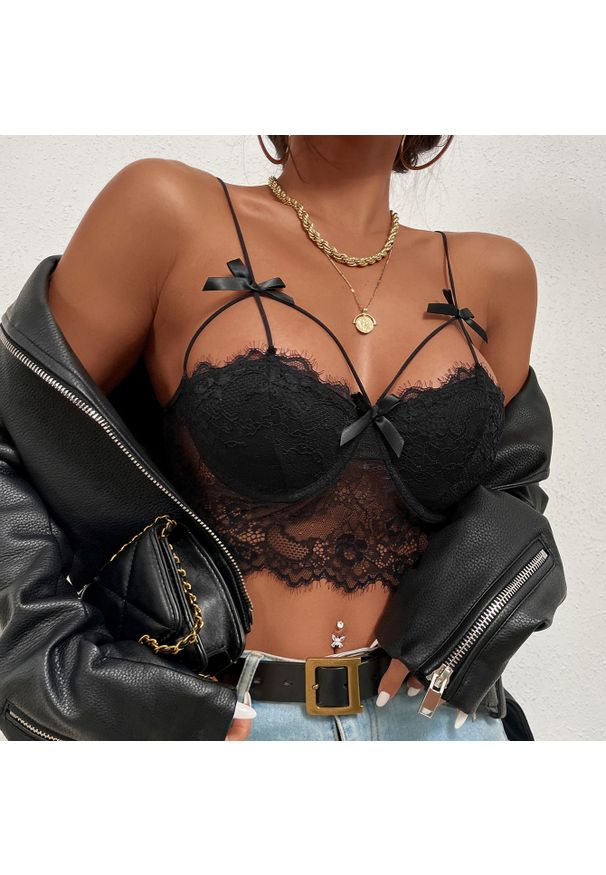 Intica - Biustonosz koronkowy bez fiszbin z kokardkami Hayriye. Kolor: zielony. Materiał: koronka. Wzór: koronka