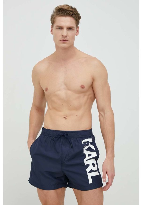 Karl Lagerfeld szorty kąpielowe kolor granatowy. Kolor: niebieski. Materiał: poliester