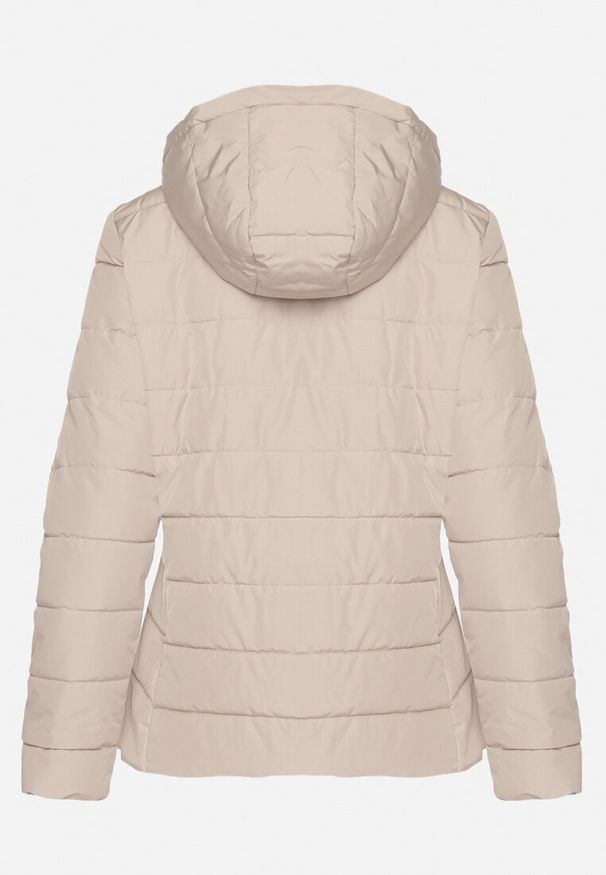 Born2be - Ciemnobeżowa Przejściowa Kurtka z Pikowanymi Przeszyciami i Odpinanym Kapturem Olunea. Okazja: na co dzień, na spacer. Kolor: beżowy. Materiał: jeans, poliester. Styl: casual, elegancki