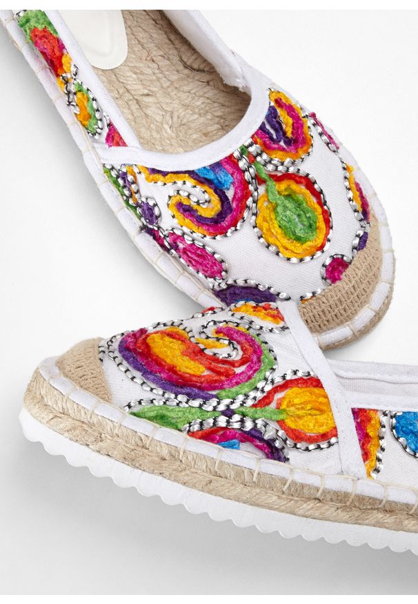 bonprix - Espadryle. Kolor: biały. Wzór: aplikacja, haft, kolorowy