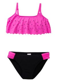 Bikini dziewczęce (2 części) bonprix czarno-różowy neonowy. Kolor: czarny #1