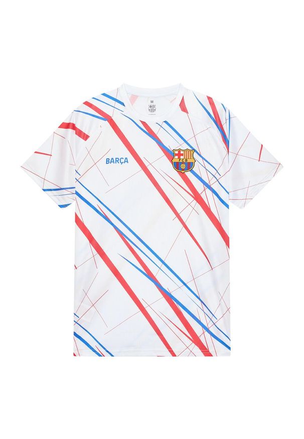 Koszulka piłkarska FC Barcelona męska. Kolor: biały. Materiał: poliester. Sport: piłka nożna