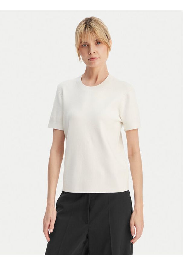 Calvin Klein T-Shirt LV147E303G Écru Regular Fit. Materiał: wiskoza