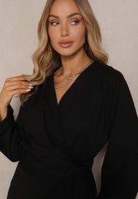 Renee - Czarny Komplet z Lnem Spodnie i Bluzka o Kopertowym Kroju Korinoria. Kolor: czarny. Materiał: len #4