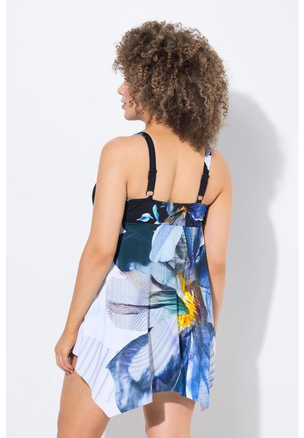 ULLA POPKEN - Damska Sukienka Kąpielowa kwiaty miękkie miseczki Powermesh. Kolekcja: plus size. Kolor: biały. Materiał: poliester, elastan, poliamid, materiał. Wzór: kwiaty
