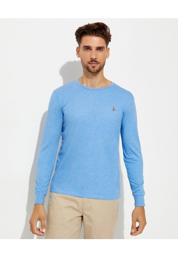 Ralph Lauren - RALPH LAUREN - Niebieska koszulka longsleeve Slim Fit. Typ kołnierza: polo. Kolor: niebieski. Materiał: bawełna. Długość rękawa: długi rękaw. Długość: długie