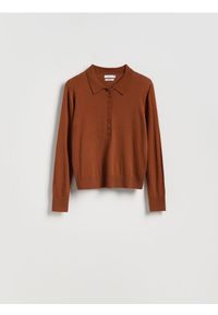Reserved - Sweter z wełną - brązowy. Kolor: brązowy. Materiał: wełna