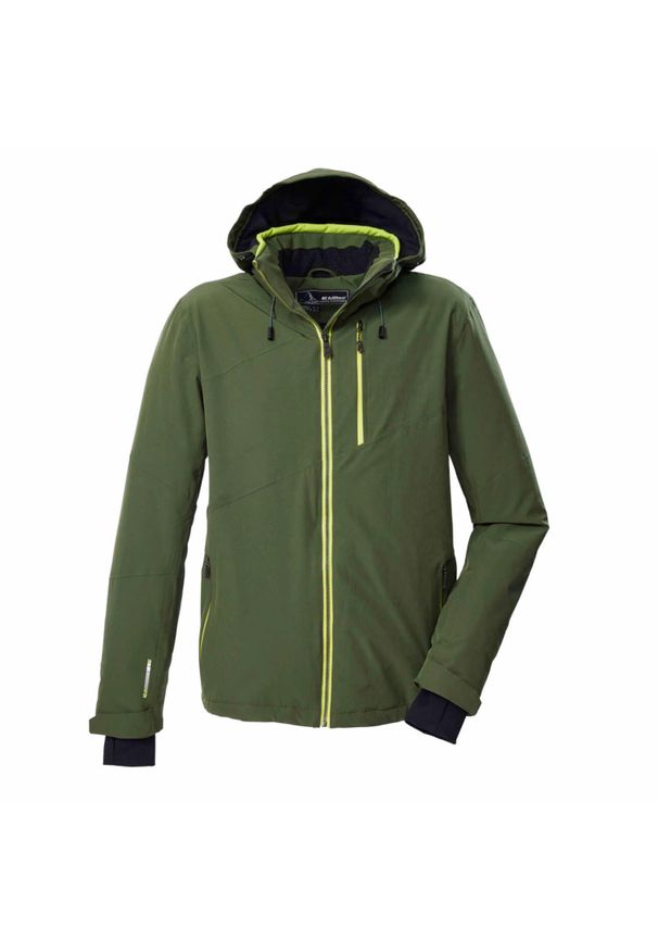 Kurtka narciarska z kapturem Killtec KSW 24. Typ kołnierza: kaptur. Kolor: żółty, zielony, wielokolorowy. Sezon: zima. Sport: narciarstwo