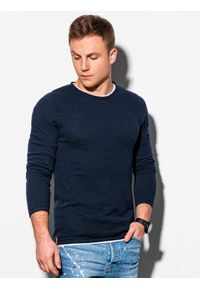Ombre Clothing - Sweter męski E121 - granatowy - XXL. Okazja: na co dzień. Kolor: niebieski. Materiał: bawełna. Styl: elegancki, klasyczny, casual