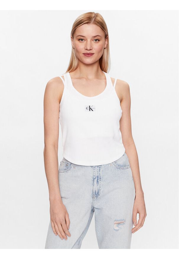 Calvin Klein Jeans Top J20J221430 Biały Regular Fit. Kolor: biały. Materiał: bawełna