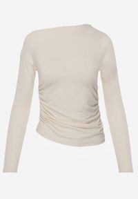 Born2be - Beżowa Bluzka z Bawełną i Wiskozą Ozdobiona Marszczeniem Alexareo. Kolor: beżowy. Materiał: wiskoza, bawełna. Wzór: aplikacja #5