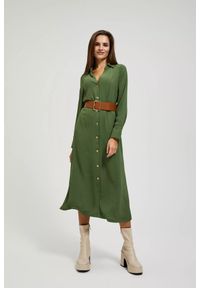 MOODO - Sukienka midi z szerokim paskiem khaki. Kolor: brązowy. Długość: midi #1