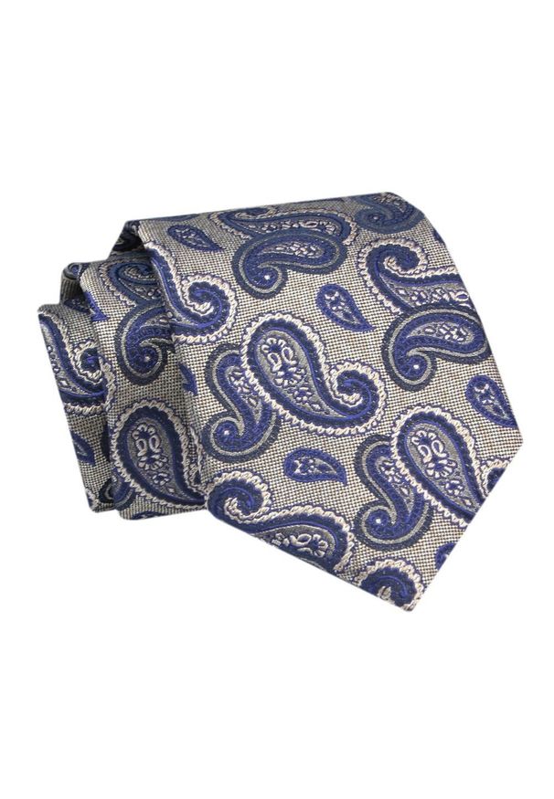 Alties - Krawat - ALTIES - Ciemnobeżowy, Granatowe Paisley. Kolor: niebieski, brązowy, wielokolorowy, beżowy. Materiał: tkanina. Wzór: paisley. Styl: elegancki, wizytowy