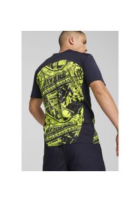 Puma - Męska koszulka przedmeczowa z krótkim rękawem Manchester City PUMA. Kolor: żółty, wielokolorowy, niebieski. Długość rękawa: krótki rękaw. Długość: krótkie