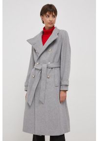 DKNY - Dkny płaszcz wełniany kolor szary przejściowy dwurzędowy. Okazja: na co dzień. Kolor: szary. Materiał: wełna. Styl: casual, klasyczny #3
