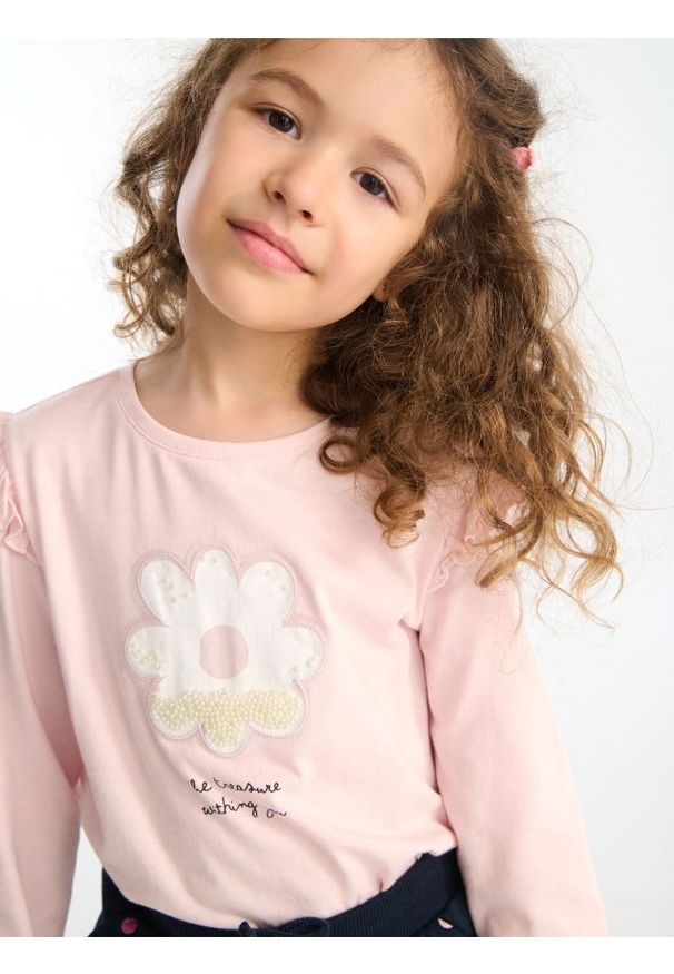 Sinsay - Strukturalna koszulka z długimi rękawami - różowy. Kolor: różowy. Długość rękawa: długi rękaw. Długość: długie