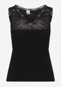 Renee - Czarny Top z Bawełny Ozdobiony u Góry Koronką Berice. Kolor: czarny. Materiał: bawełna, koronka. Wzór: aplikacja, koronka #8