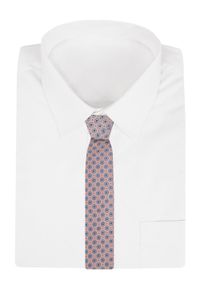 Krawat Męski - Drobny Groszek, Jasna Brzoskwinia - Alties. Kolor: niebieski. Materiał: tkanina. Wzór: grochy. Styl: wizytowy, elegancki #2
