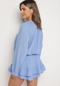 Born2be - Niebieski Wiązany Bawełniany Kombinezon Boho z Falbankami i Wiązaniem Lalelia. Kolor: niebieski. Materiał: bawełna. Sezon: lato. Styl: boho #5